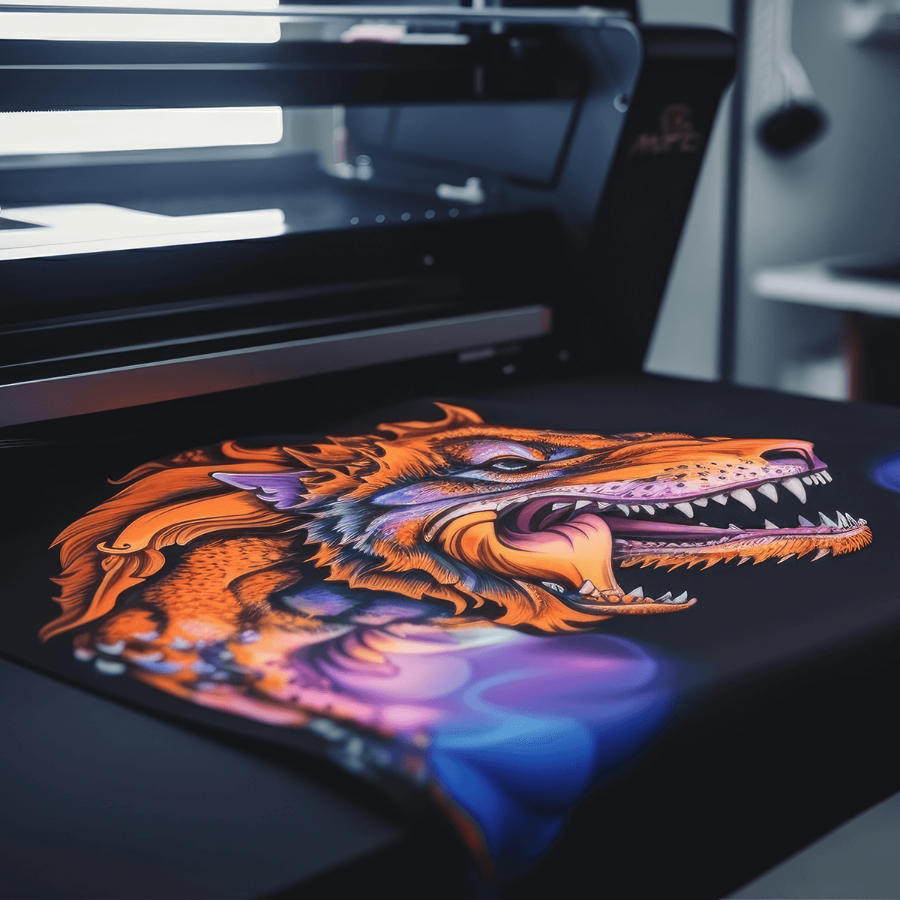 Personalised clothing being created via the DTF printing method.